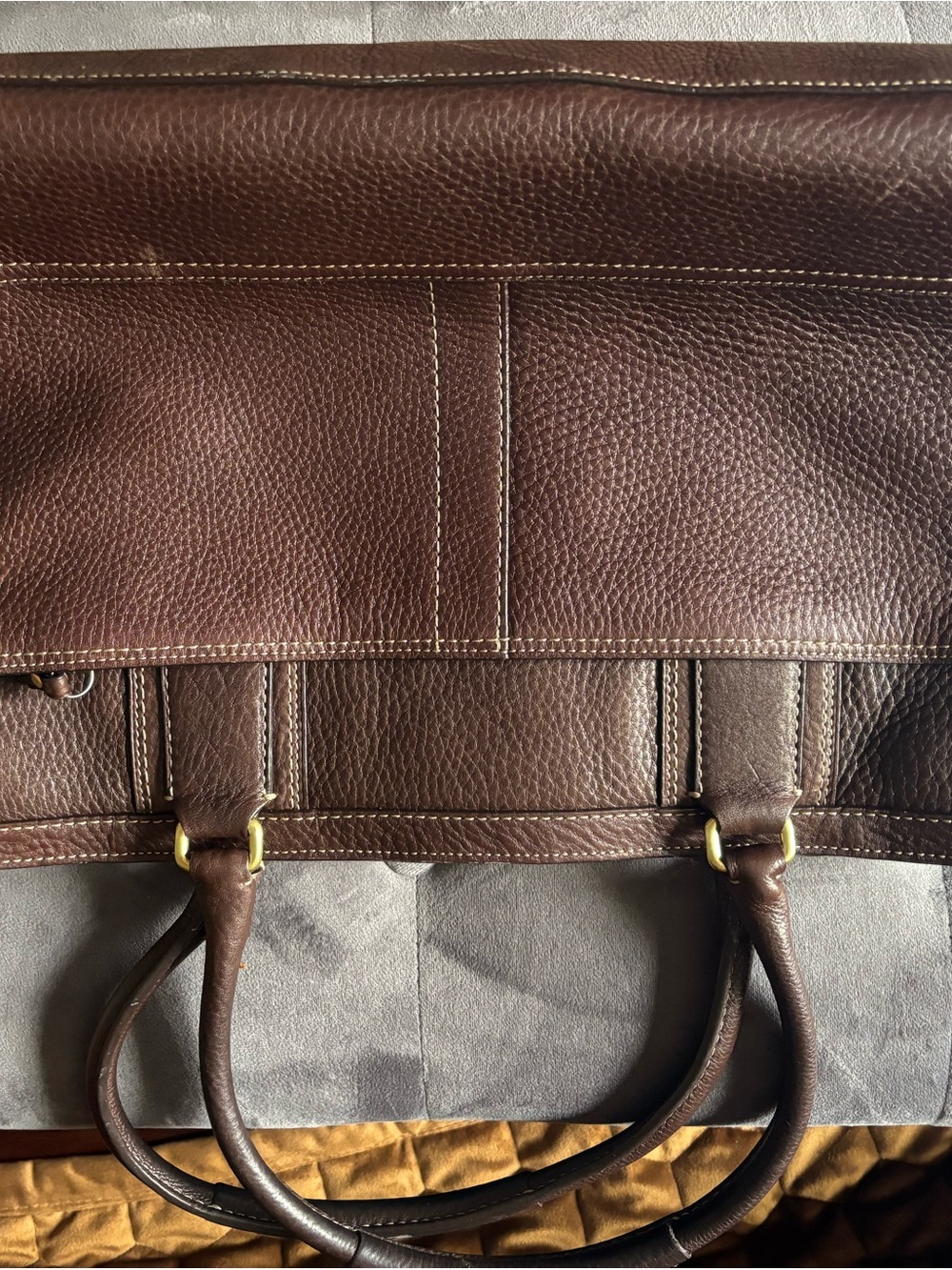 Coach Dark Brown Pebbled Leather Satchel with Brass Accents
